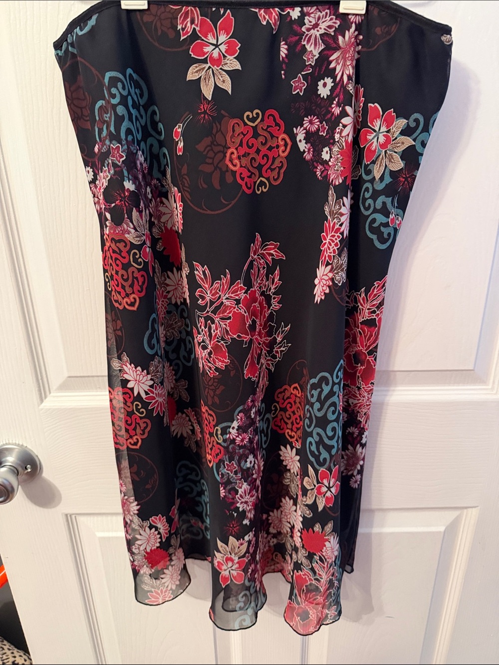Wrapper Black Maxi Skirt with Red, Teal & Cream Floral Print